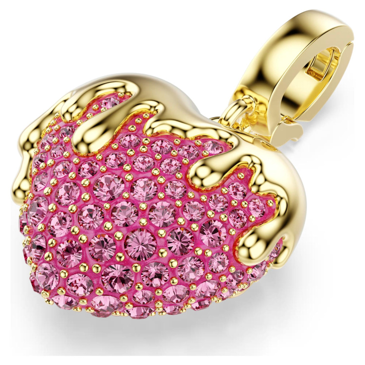 Idyllia charm Round cut, Heart, Pink, Gold-tone plated